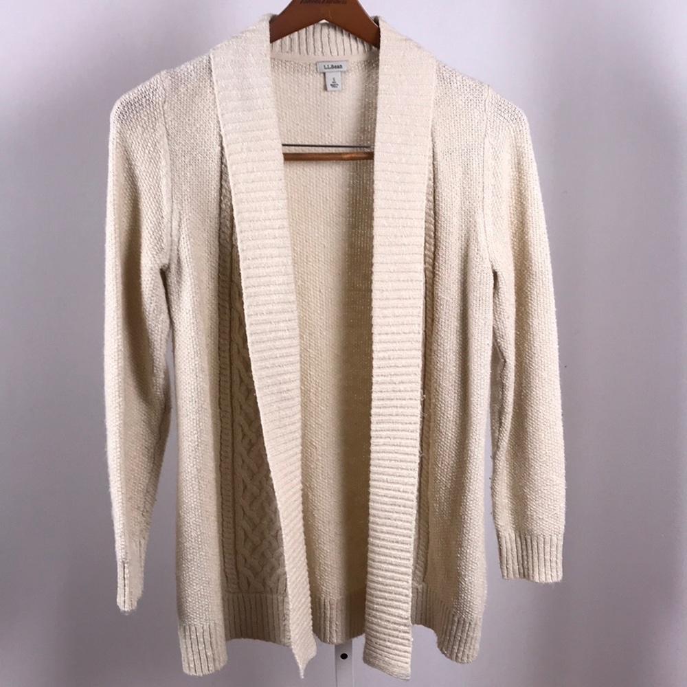 L.L. Bean open cardigan cable knit small cotton S